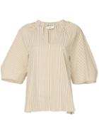 Tibi V-neck Shirred Neck Top - Brown