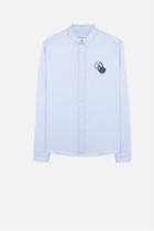 Ami Alexandre Mattiussi Wolf Patch Striped Shirt, Men's, Size: 38, Blue, Cotton