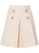 Miu Miu Box Pleat Skirt With Floral Buttons - Nude & Neutrals