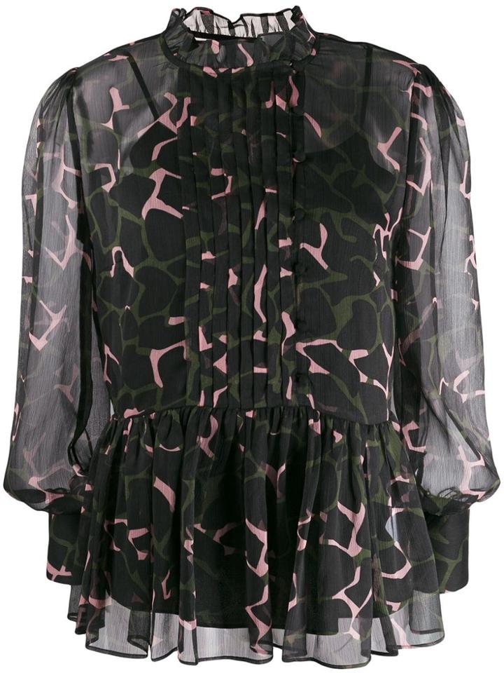 Emporio Armani Floaty Camouflage-print Blouse - Black