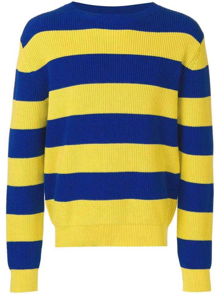 Paura Striped Crew Neck Jumper - Blue