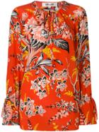 Diane Von Furstenberg Tie Neck Floral Printed Blouse - Red