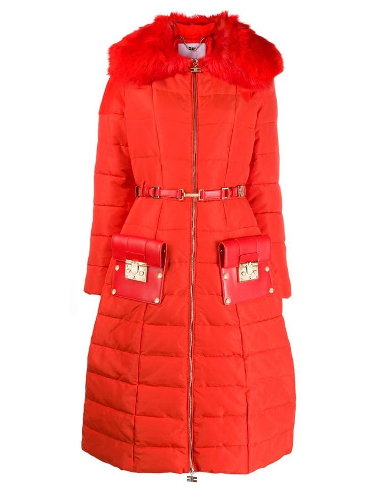 Elisabetta Franchi Belted Padded Coat - Orange