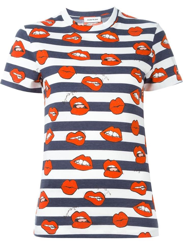 Au Jour Le Jour Mouth Print Striped T-shirt