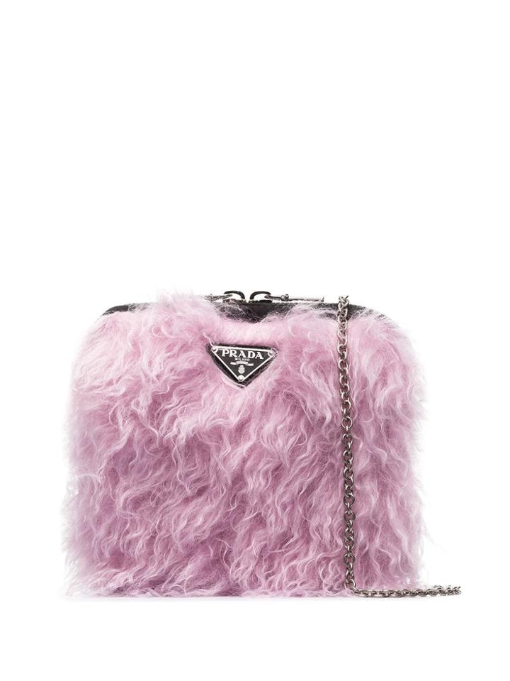 Prada Logo Plaque Textured Crossbody - Black