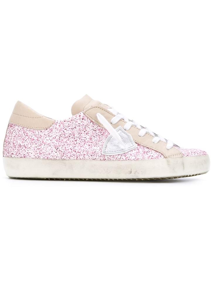 Philippe Model Glitter Sneakers, Women's, Size: 39, Pink/purple, Cotton/leather/rubber/pvc