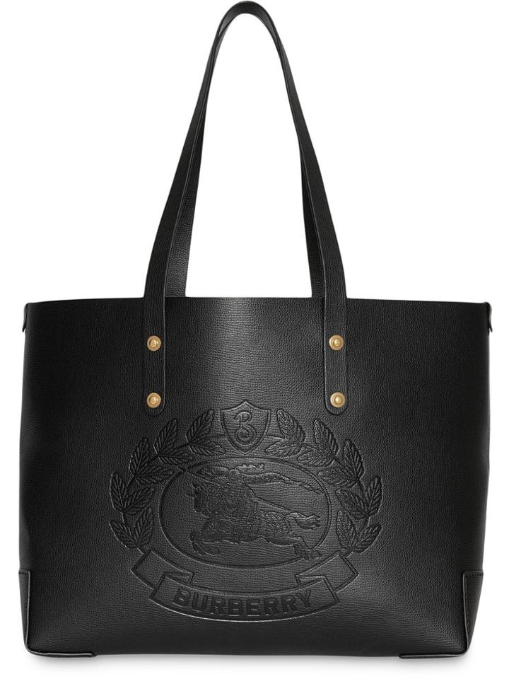 Burberry Small Embossed Crest Leather Tote - Black