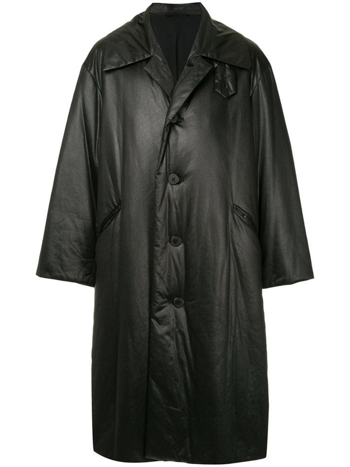Issey Miyake Vintage Faux Leather Padded Coat - Black