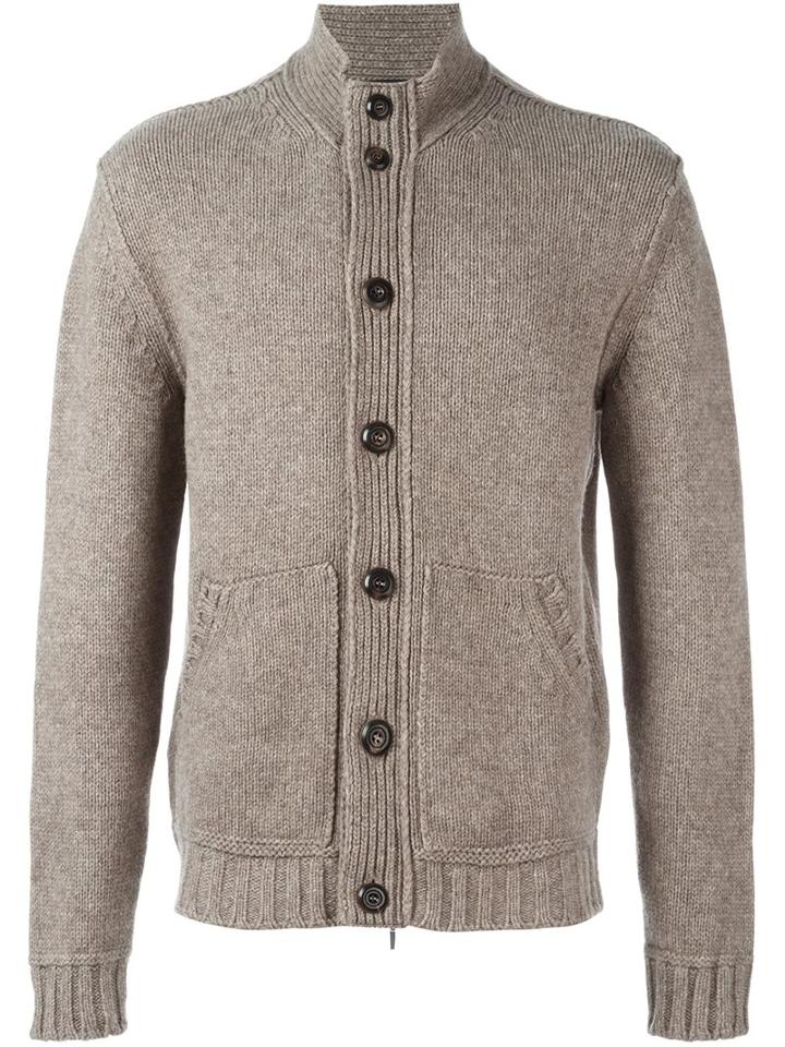 Ermenegildo Zegna Button Up Cardigan, Men's, Size: 50, Nude/neutrals, Leather/yak