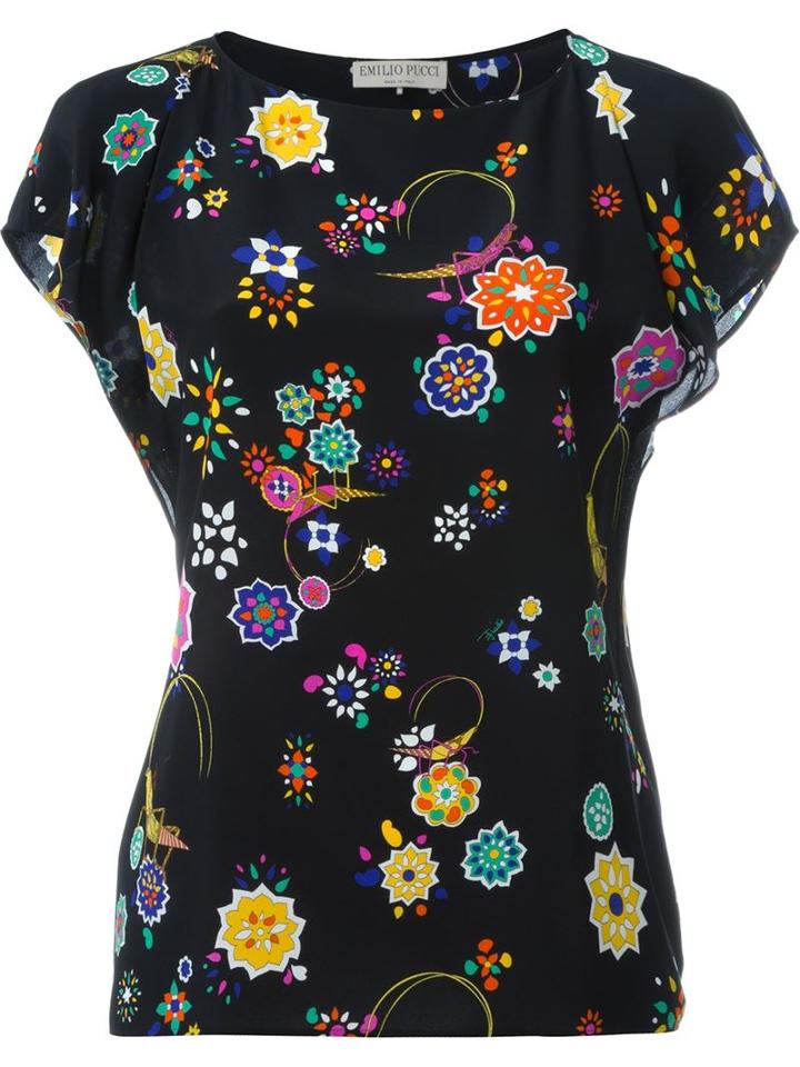 Emilio Pucci Floral Print Blouse, Women's, Size: 42, Black, Silk