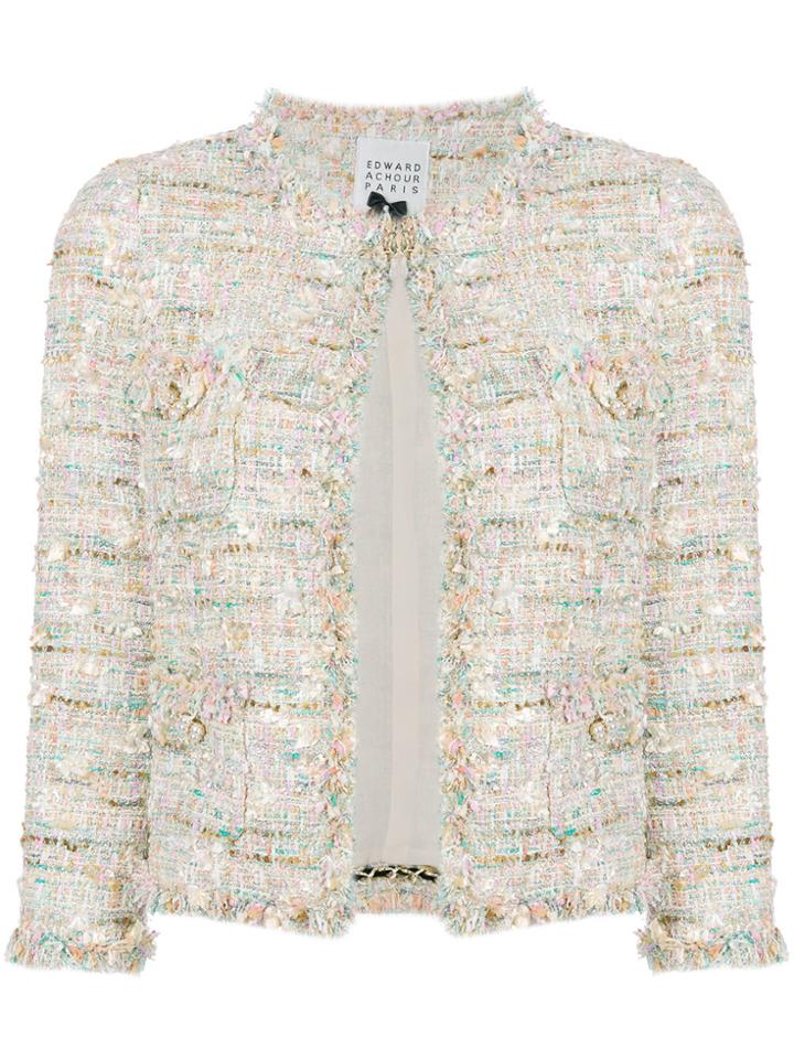Edward Achour Paris Frayed Edges Tweed Jacket - Multicolour