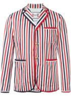 Moncler Gamme Bleu Striped Blazer, Men's, Size: 4, Red, Cotton/polyester/cupro