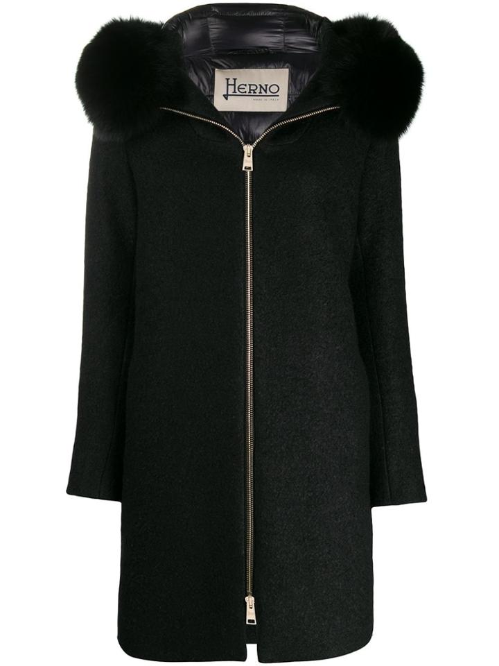 Herno Hooded Felt Coat - Black