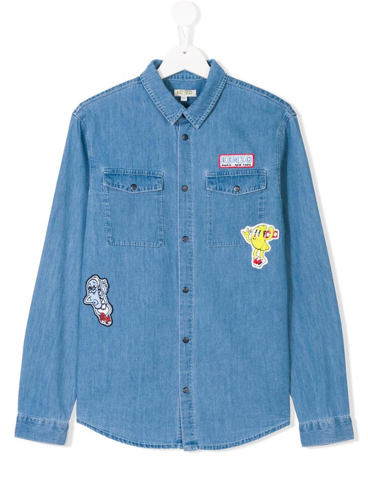 Kenzo Kids Poster Patch Denim Shirt - Blue