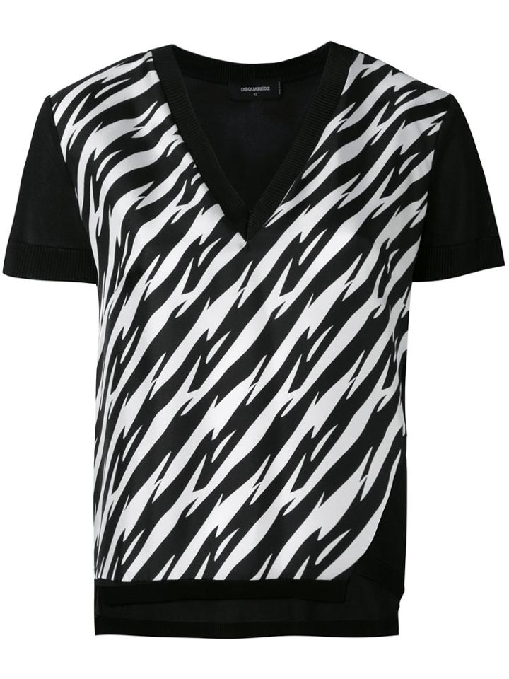 Dsquared2 Houndstooth Slit V-neck T-shirt - Black