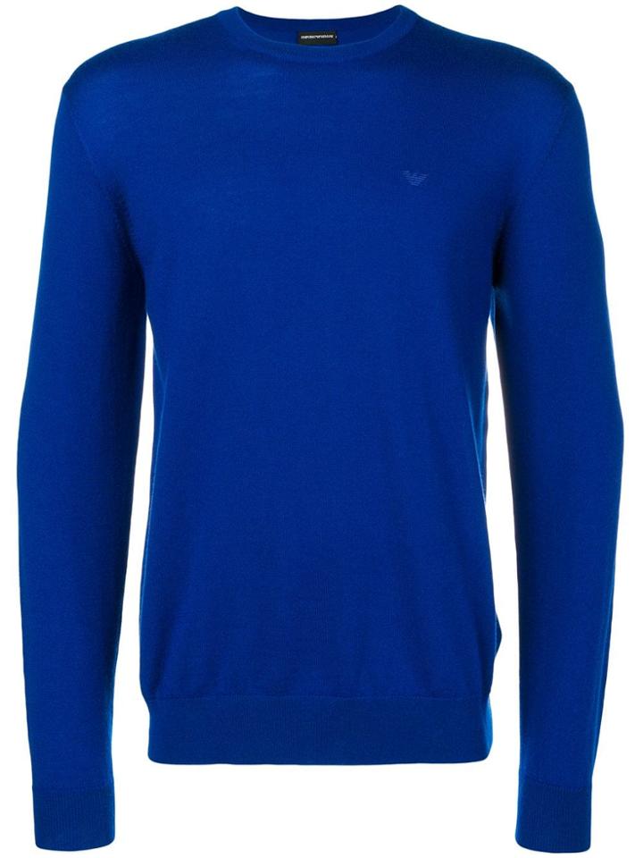 Emporio Armani Logo Embroidered Sweater - Blue