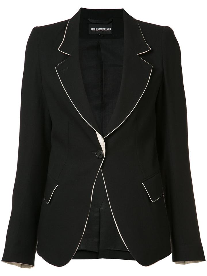 Ann Demeulemeester One Button Blazer, Women's, Size: 38, Black, Wool/acetate/linen/flax/rayon