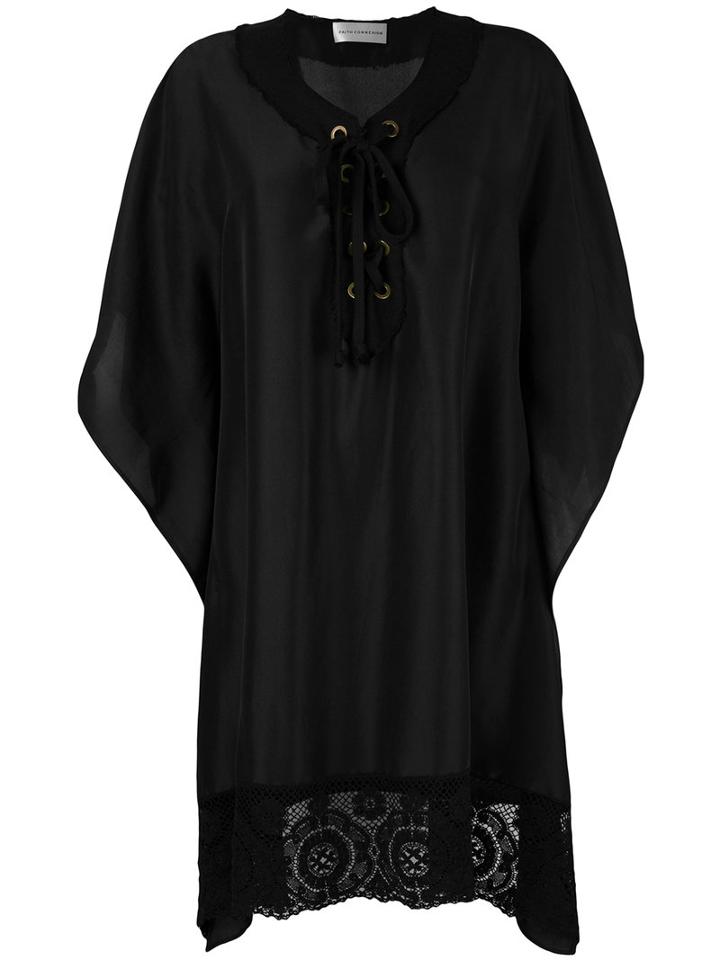 Faith Connexion - Lace Detail Lace-up Blouse - Women - Silk/cotton/polyamide - S, Black, Silk/cotton/polyamide