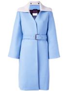 Maison Margiela Knitted Collar Belted Coat, Women's, Size: 40, Blue, Virgin Wool/cupro