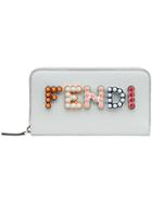 Fendi Logo Studded Zip Around Wallet - Grey