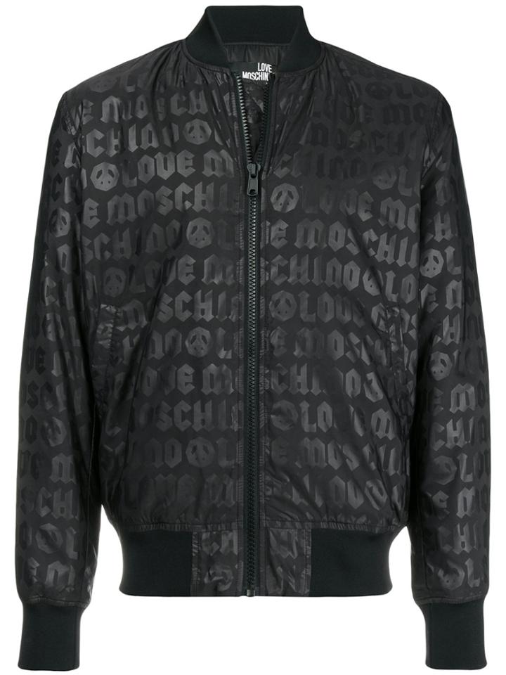 Love Moschino Logo Zipped Bomber Jacket - Black