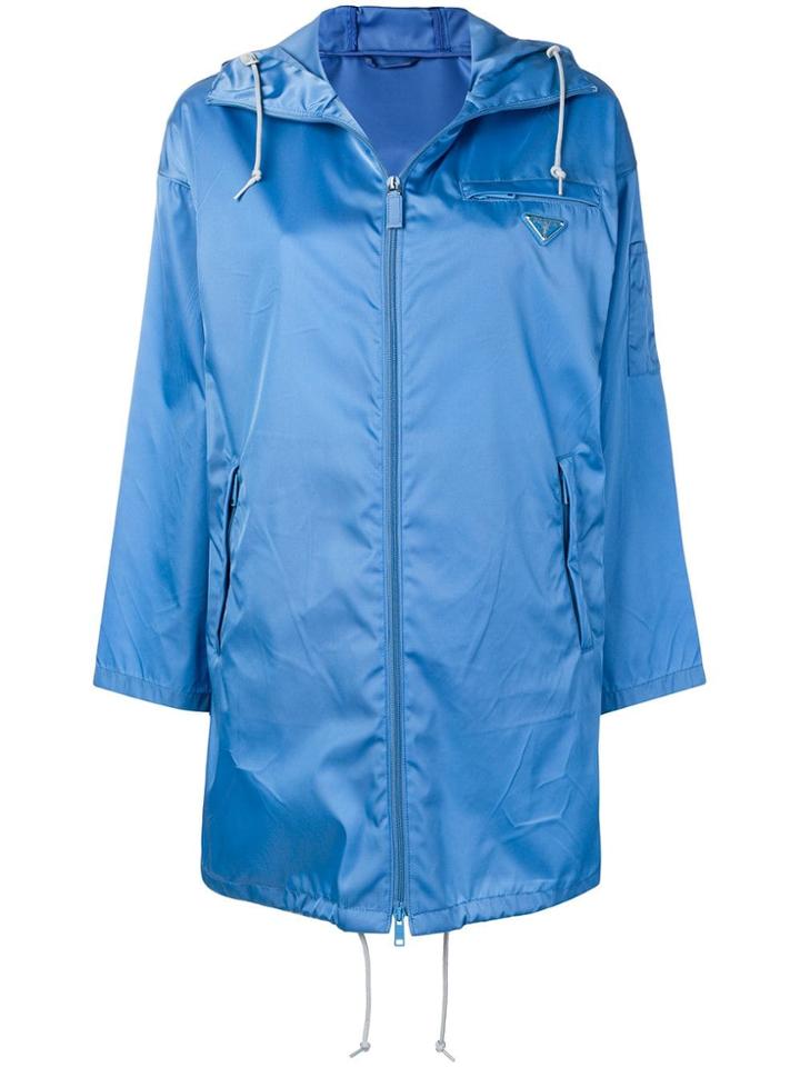 Prada Hooded Satin Shell Parka - Blue