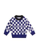Burberry Kids Chequer Jacquard Merino Wool Sweater - Blue