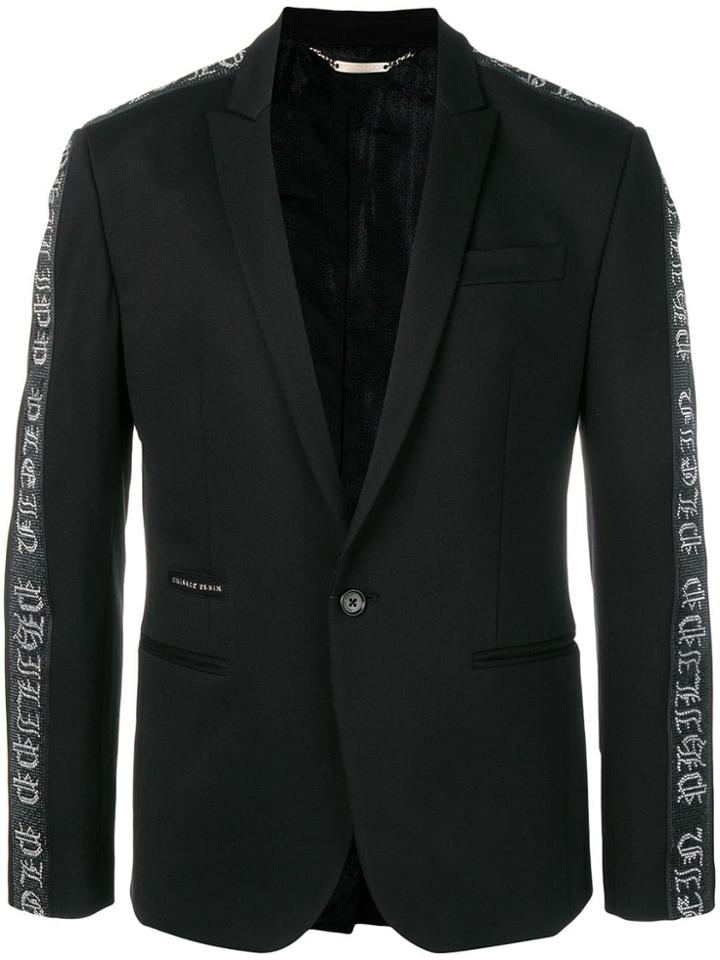 Philipp Plein Bands Logo Trim Blazer - Black