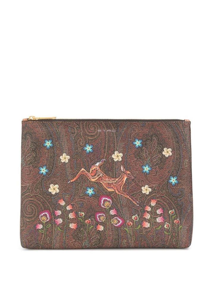 Etro Deer Print Clutch Bag - Brown