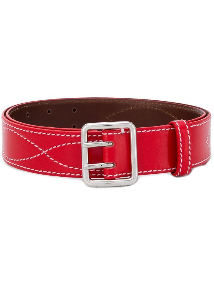 Mm6 Maison Margiela Stitching Detail Buckle Belt - Red