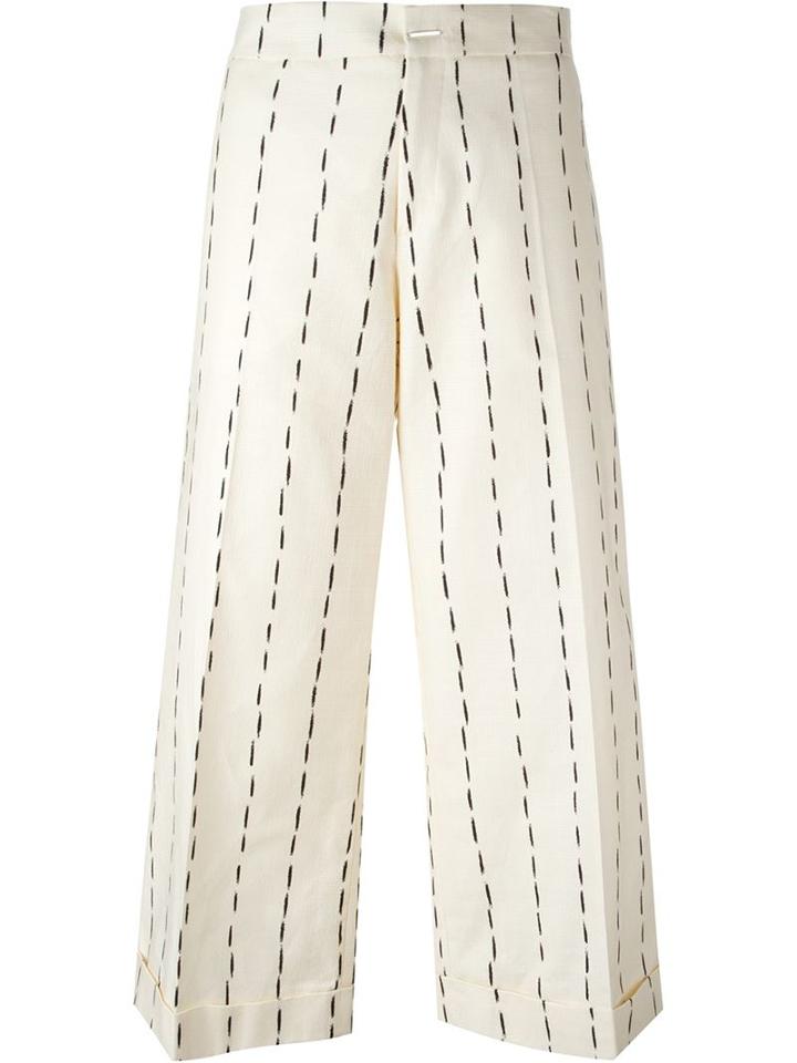 Eggs - 'ernesto' Wide Leg Pinstriped Cropped Trousers - Women - Cotton/spandex/elastane - 46, White, Cotton/spandex/elastane