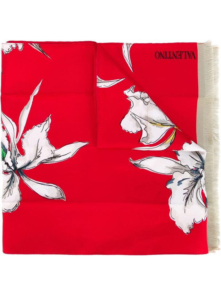 Valentino Iris Print Scarf, Men's, Red, Silk