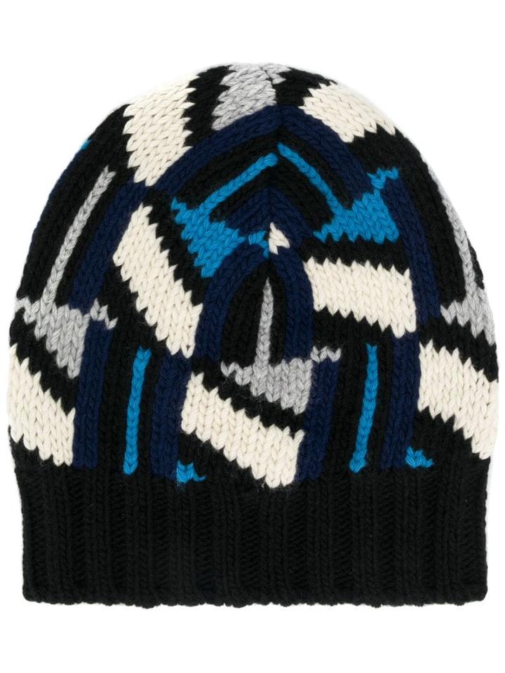 Prada Geometric Intarsia Beanie - Blue