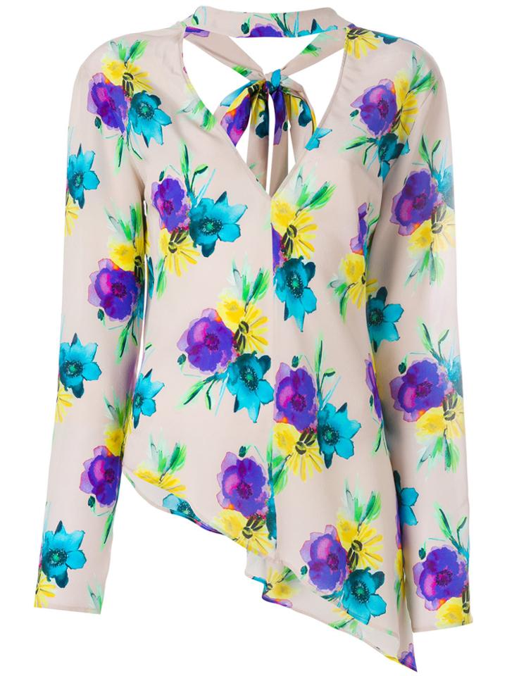 Msgm Asymmetric Floral Blouse - Nude & Neutrals