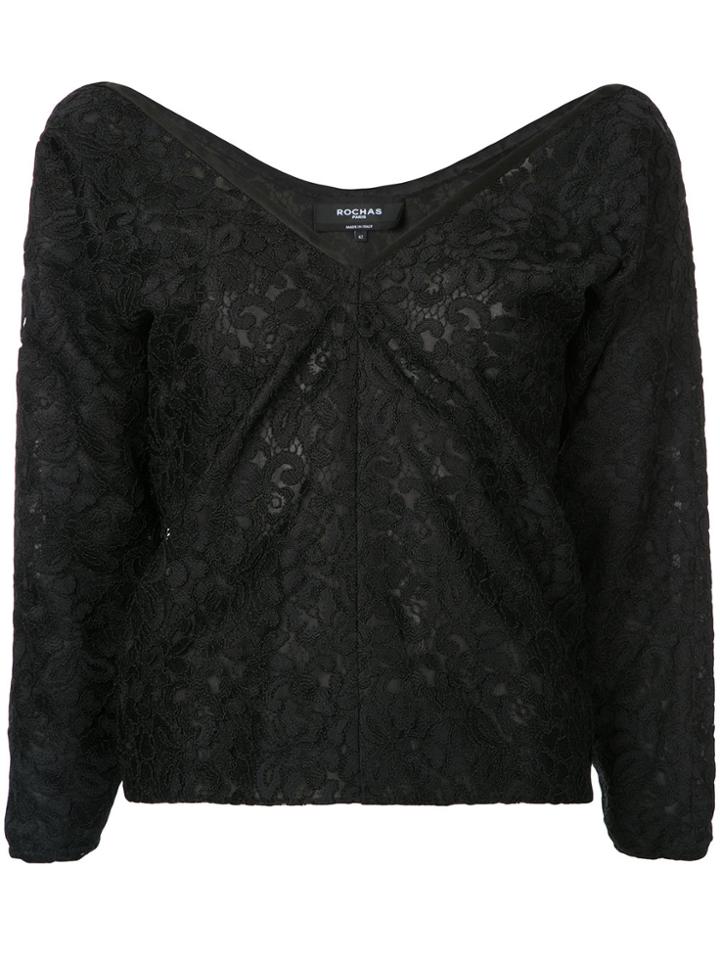 Rochas V-neck Lace Top - Black