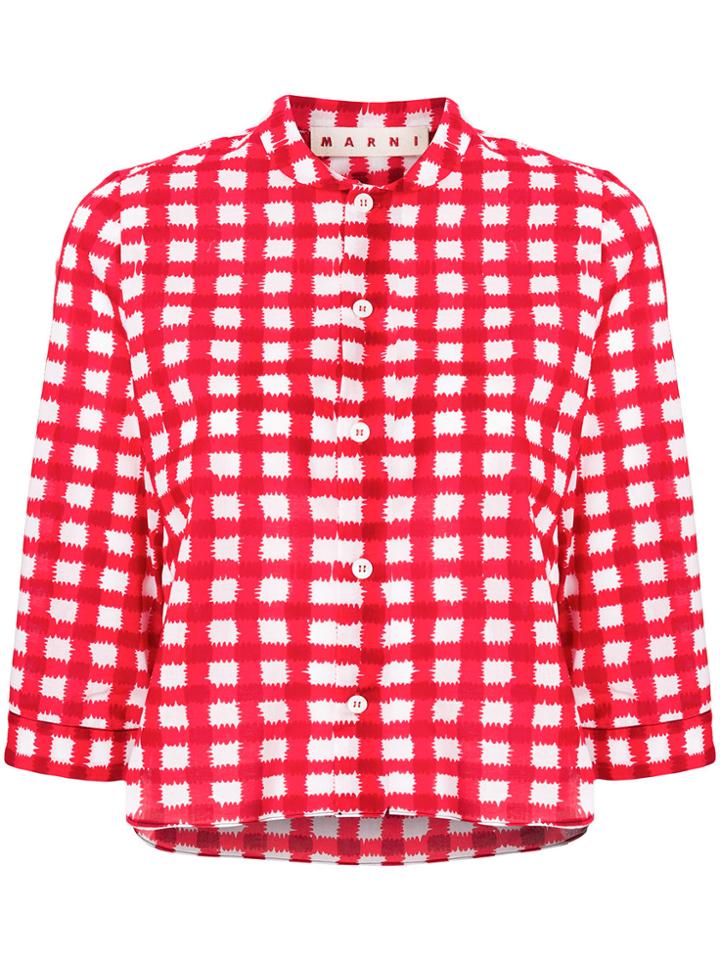 Marni Cropped Checked Shirt - Red