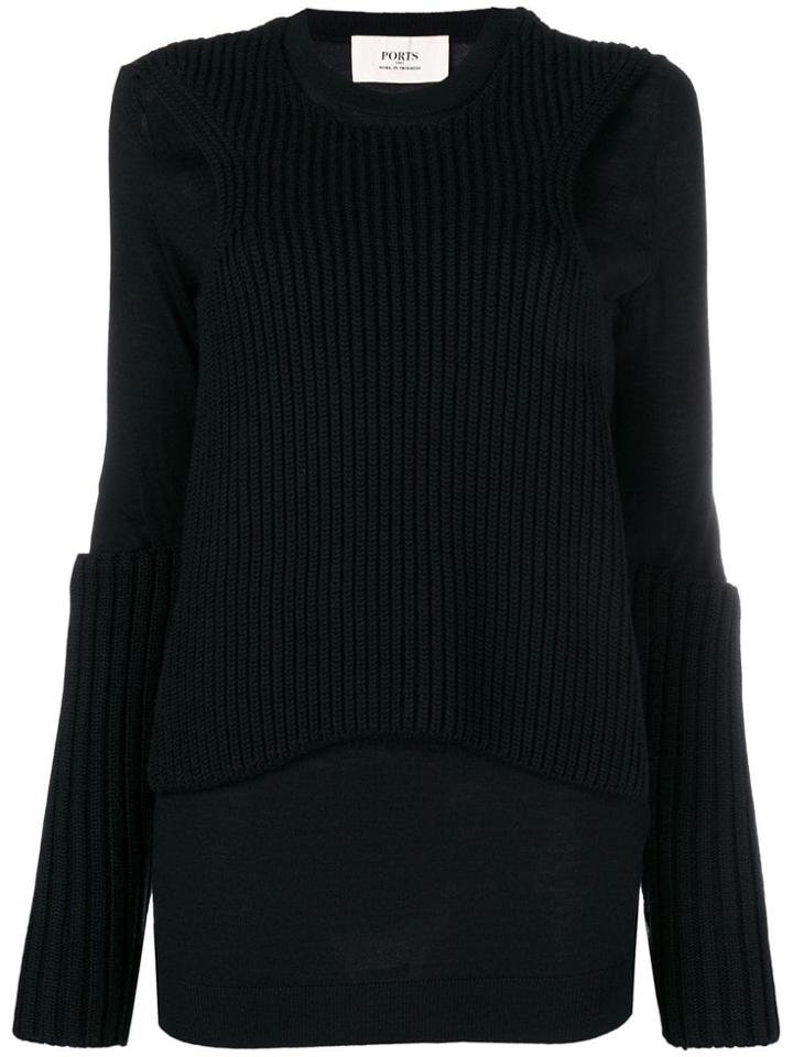 Ports 1961 Long Sleeve Rib Trim Jumper - Black