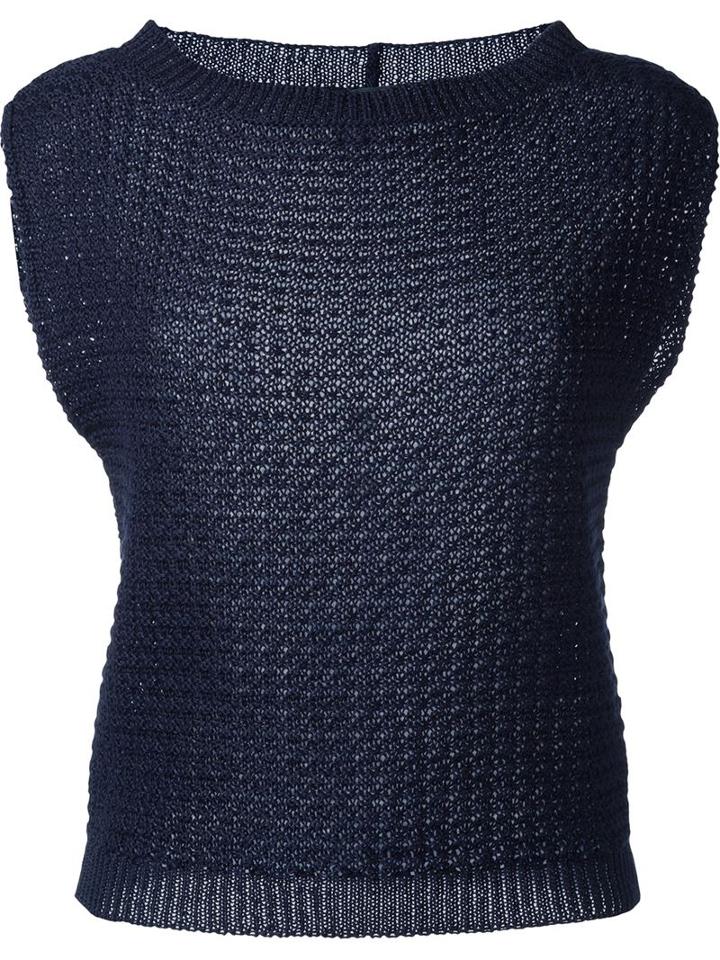 Eleventy Knitted Top, Women's, Size: L, Blue, Linen/flax