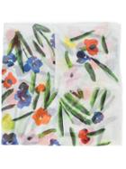 Oscar De La Renta Painted Flowers Scarf - White