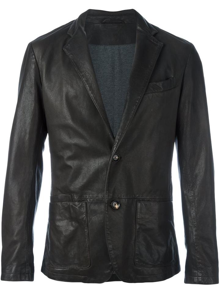 Eleventy Notched Lapel Blazer, Men's, Size: 48, Brown, Leather/cotton/spandex/elastane
