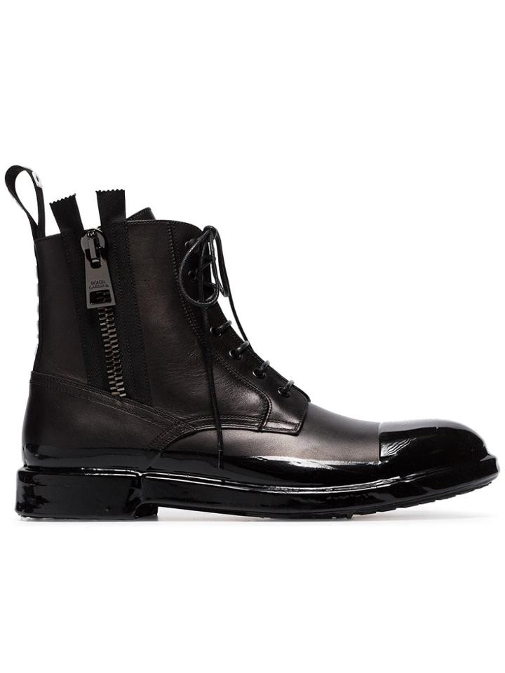 Dolce & Gabbana Black Lace-up Chunky Leather Boots