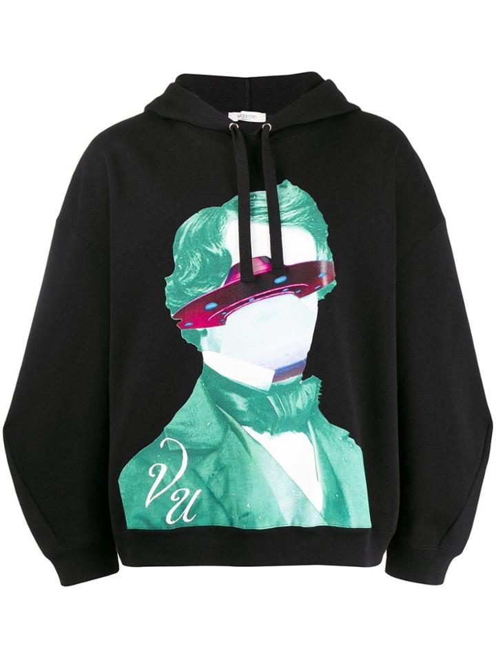 Valentino V Face Print Hoodie - Black