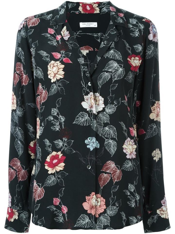 Equipment Floral Print Blouse, Women's, Size: Medium, Black, Silk