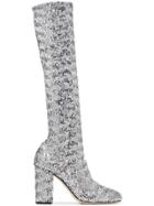 Dolce & Gabbana Silver Stretch Sequins 90 Boots - Metallic