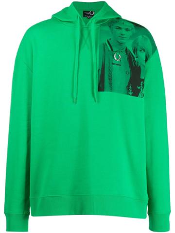 Raf Simons X Fred Perry Two Tone Print Hoodie - Green
