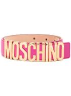 Moschino Logo Belt, Women's, Size: 95, Pink/purple, Leather/metal (other)
