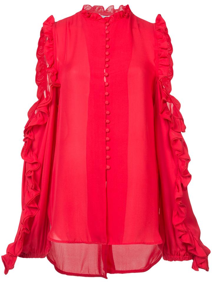 Ronny Kobo Ruffled Cut-out Blouse - Red