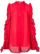Ronny Kobo Ruffled Cut-out Blouse - Red