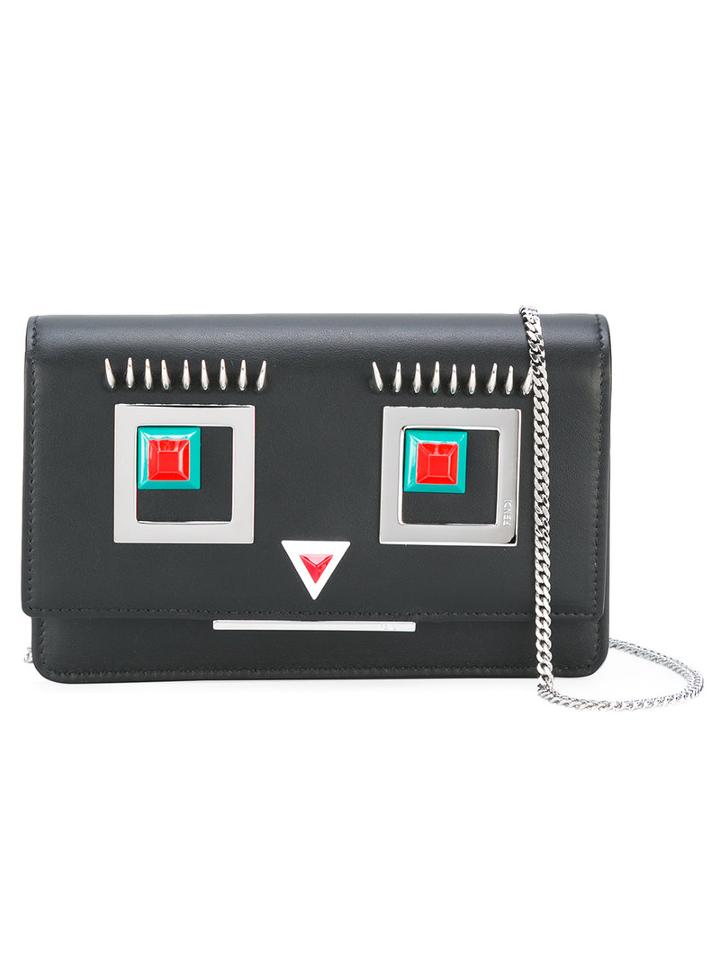 Fendi Embellished Shoulder Bag, Women's, Black, Calf Leather