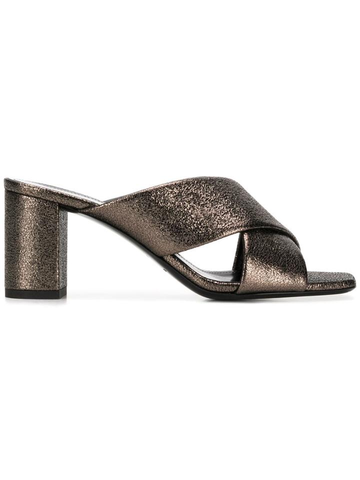 Saint Laurent Lou Lou Mules - Silver